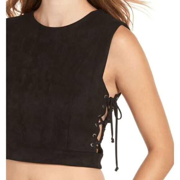 4SI3NNA Tops - 4SI3NNA Faux Suede Lace Up Side Crop Top Size XS​​​​​​